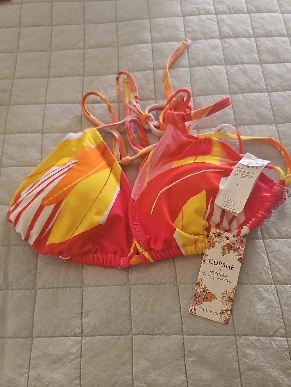 Cupshe Bright Red, Yellow & Orange Triangle Bikini Top